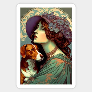 Woman Holding Dog - Art Nouveau Style Sticker